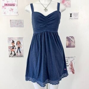 Victoria's Secret PINK Y2K Babydoll Mini Dress Navy Blue Eyelet Trim L Coquette